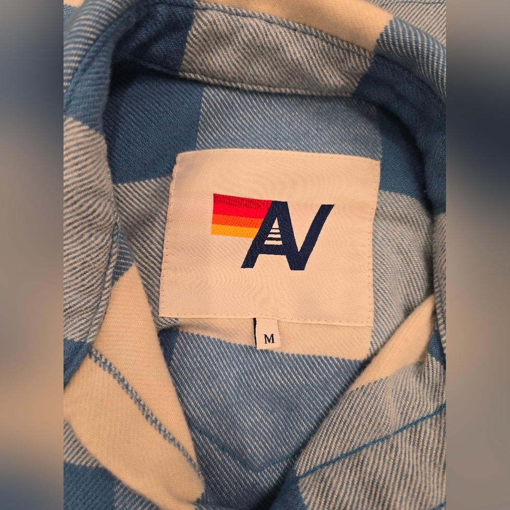 Aviator Nation Blue and White Plaid Flannel Button Down Shirt M - Picture 5 of 7